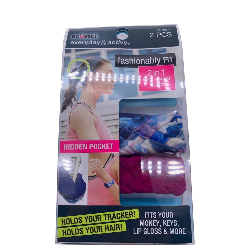 Scunci Everyday & Active Fashionably Fit 2 In‎ 1 Hair + Wrist Band Hidden Pocket